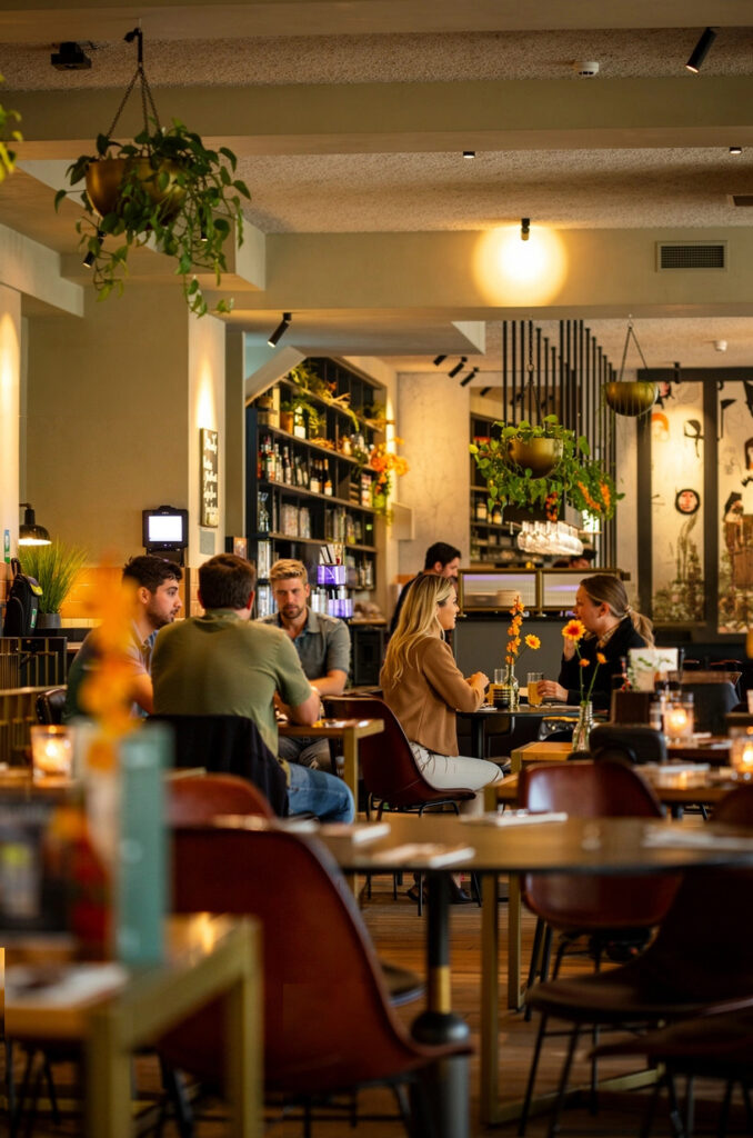 Gasten aan tafel in de warme, sfeervolle setting van Loetje Rotterdam Blaak.